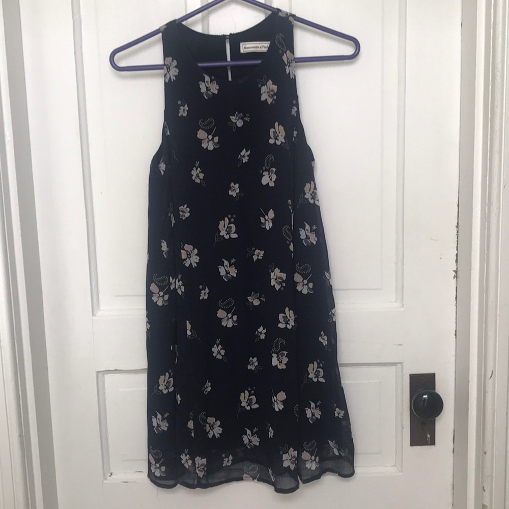 Abercrombie Navy Halter Shift Dress w/ Flowers